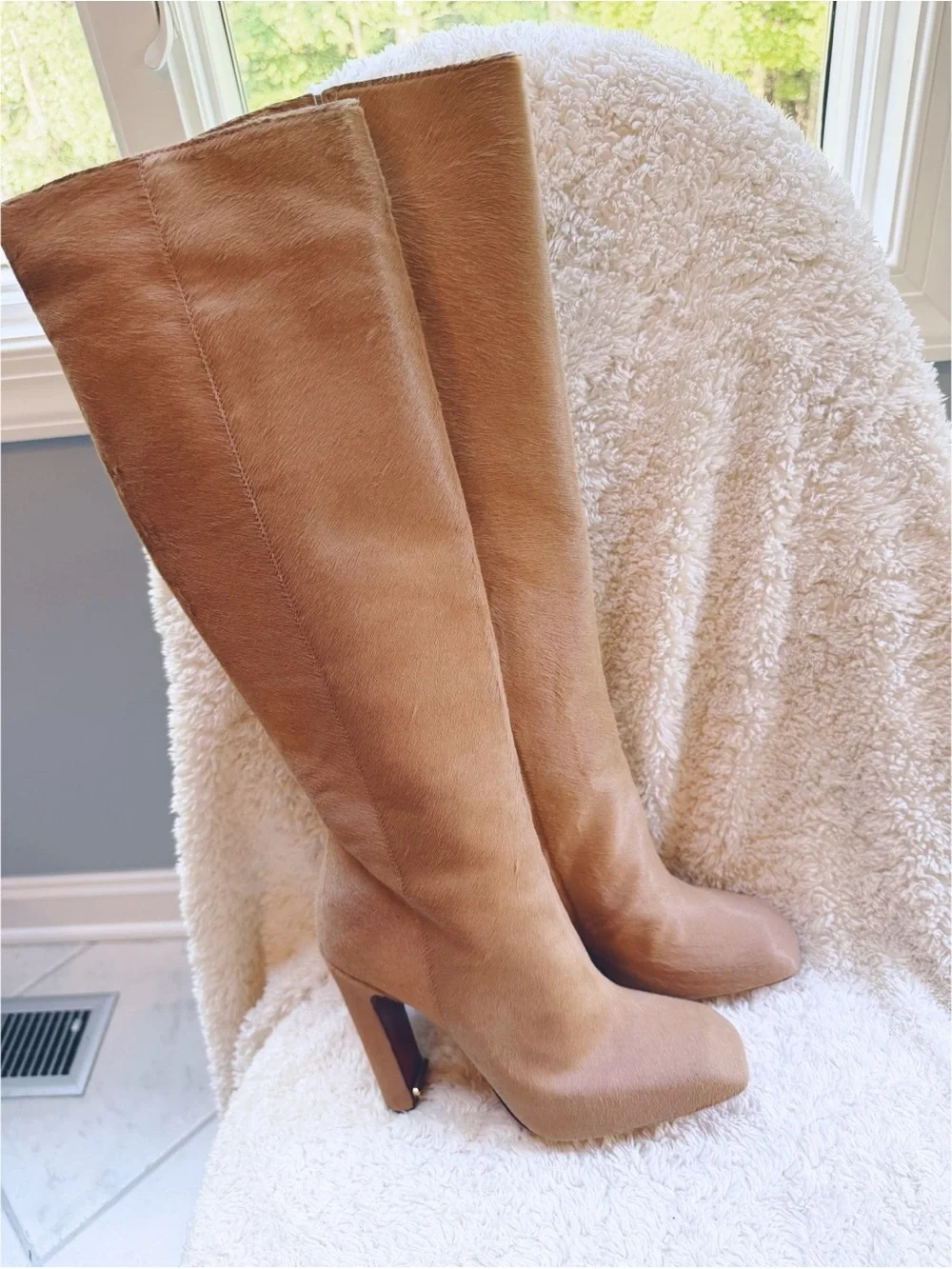 NWT Calvin Klein Calf Fur Knee-High Boots - Tan